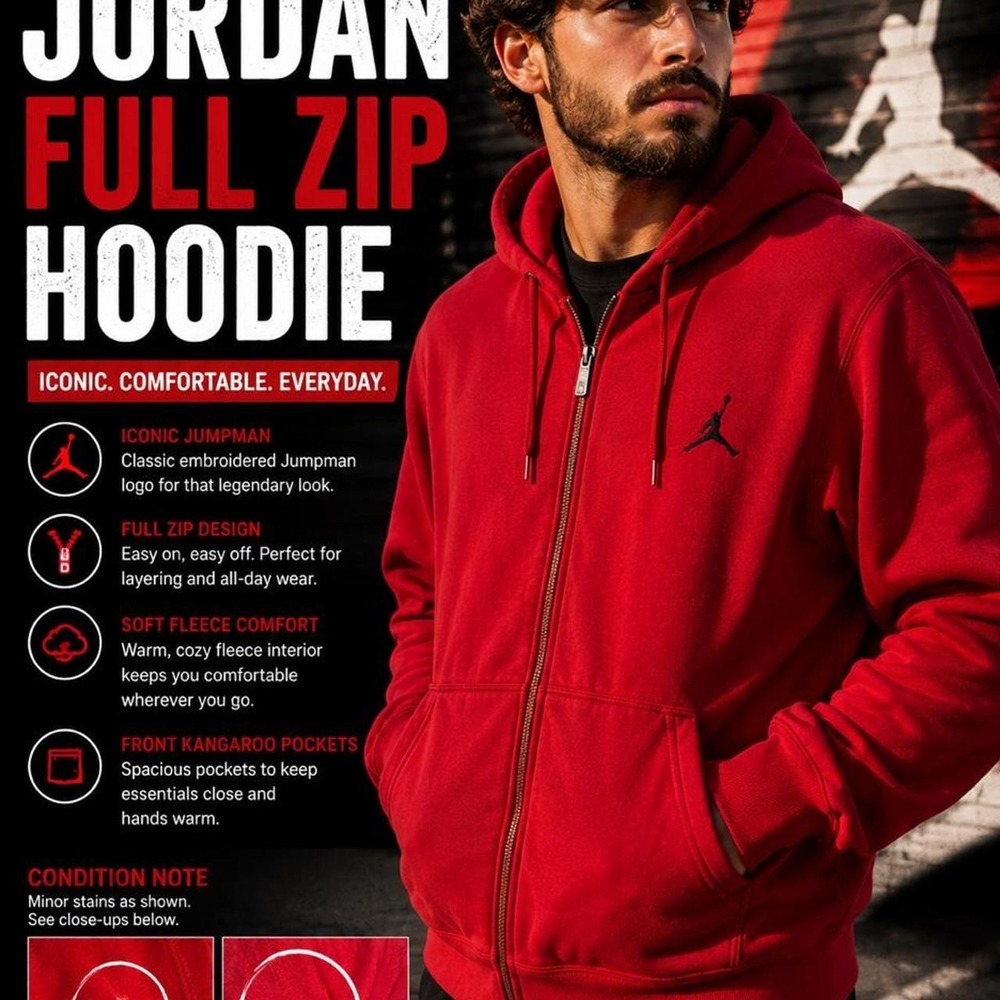 Nike‎ Air Jordan Full Zip Hoodie Mens Large Red Fleece Sweatshirt Gym